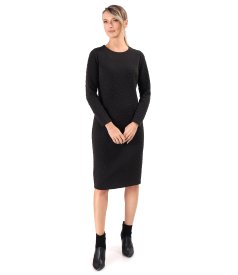 Rochie eleganta din jerse elastic gros cu buline tesute in relief