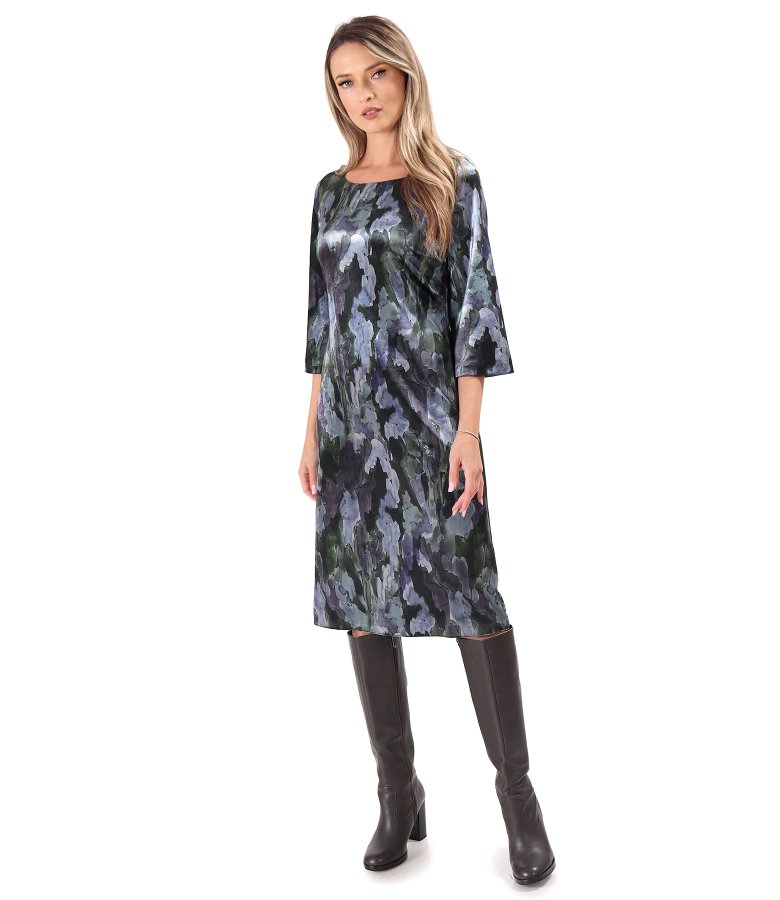 Rochie eleganta din catifea elastica imprimata