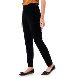 Pantaloni pana din catifea elastica neagra cu banda elastica in talie