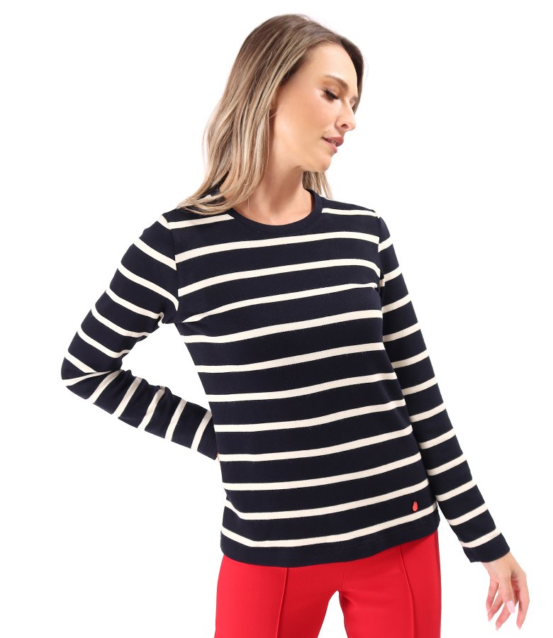Bluza din jerse elastic gros cu lana cu dungi
