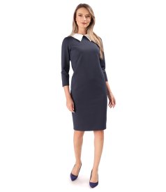 Rochie office din jerse elastic gros cu guler alb