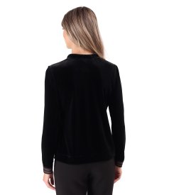 Bluza din catifea elastica neagra cu fermoar pe fata