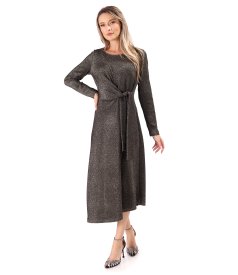 Rochie de seara din jerse elastic cu fir metalic auriu