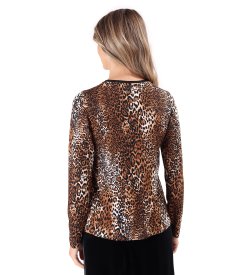 Bluza din jerse elastic cu animal print cu maneci lungi