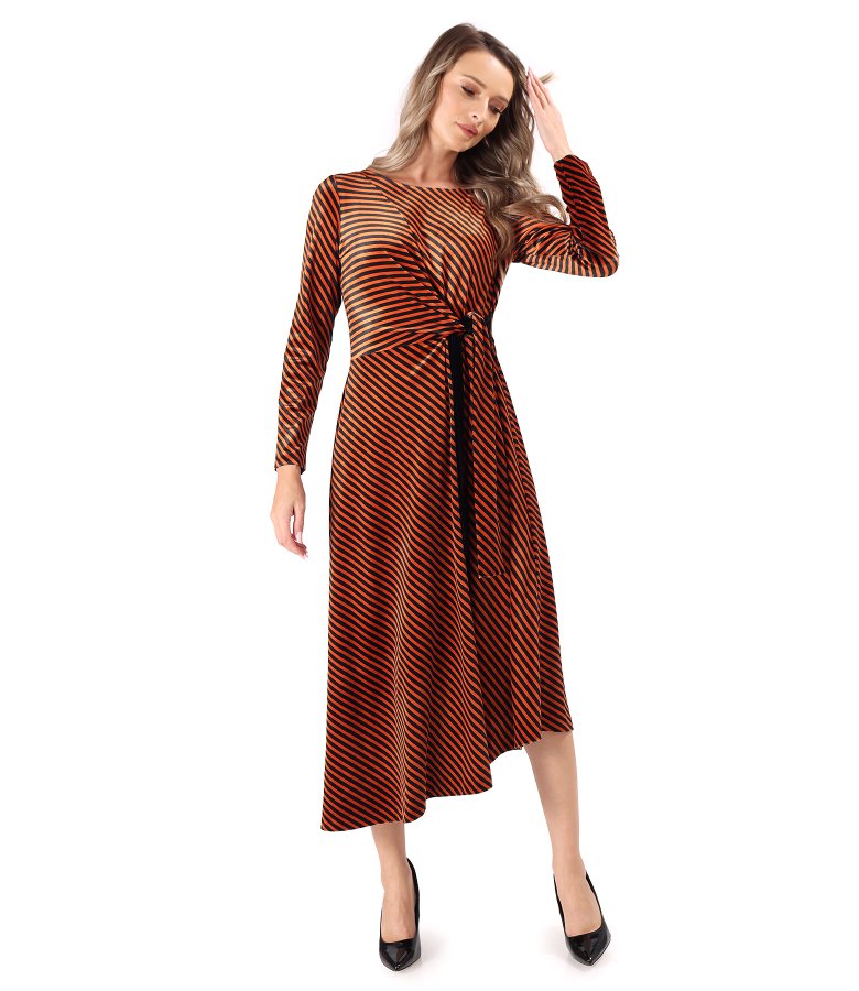 Rochie midi din catifea elastica cu dungi
