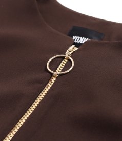 Rochie eleganta din stofa elastica cu fermoar auriu
