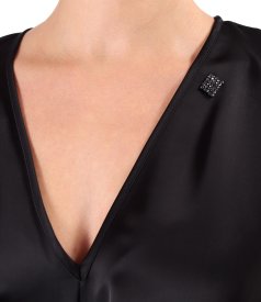 Rochie midi satinata cu cordon rasucit in talie