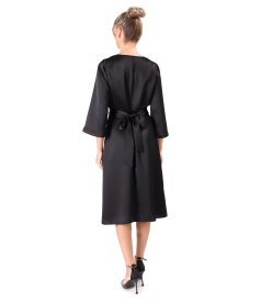 Rochie midi satinata cu cordon rasucit in talie