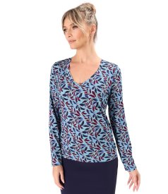 Bluza din jerse elastic cu decolteu in V