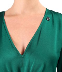 Rochie midi satinata cu cordon rasucit in talie