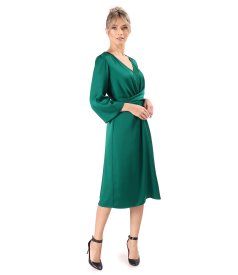 Rochie midi satinata cu cordon rasucit in talie