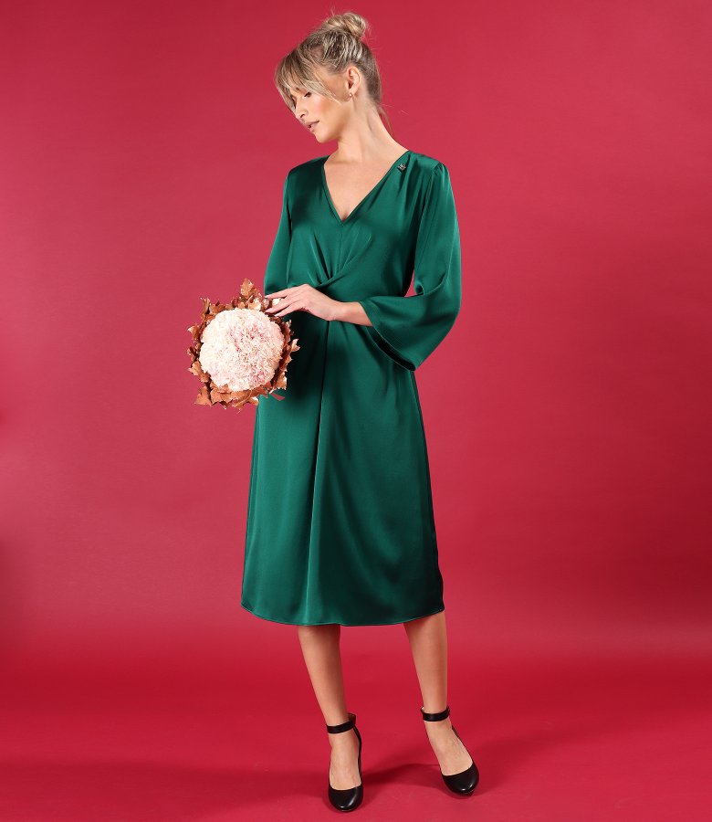 Rochie midi satinata cu cordon rasucit in talie