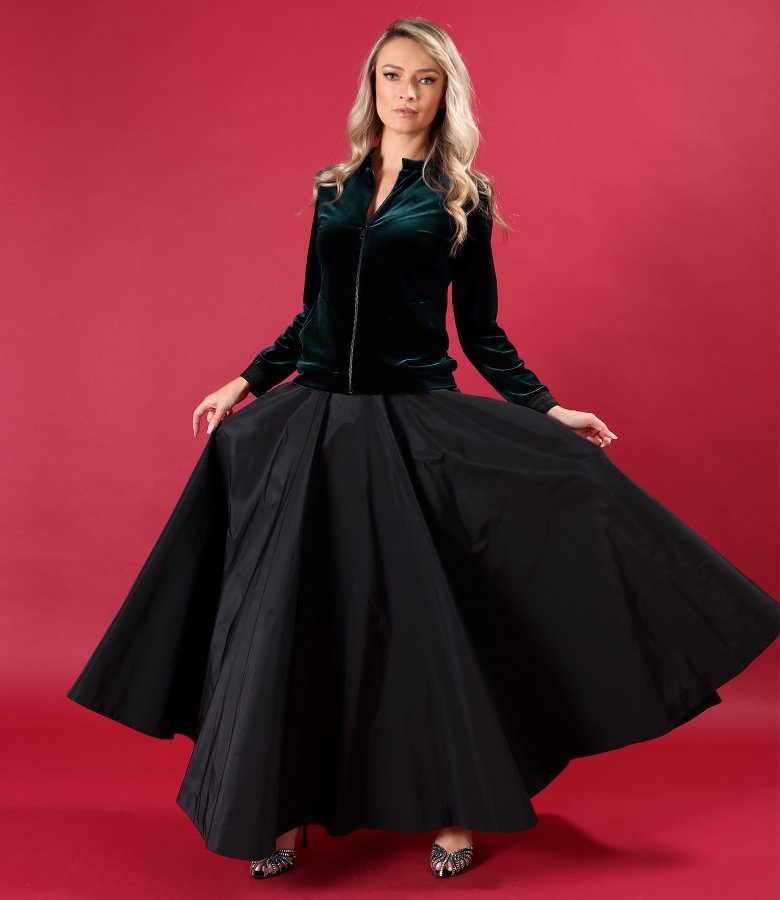 Bluza din catifea elastica neagra cu fermoar pe fata