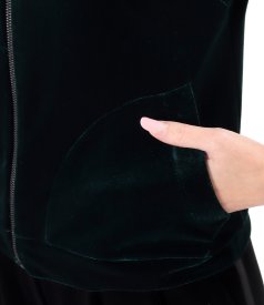Bluza din catifea elastica cu fermoar pe fata