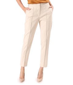 Pantaloni eleganti din bumbac elastic cu banda elastica decorativa