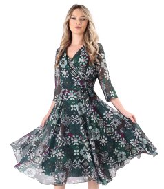 Rochie eleganta din voal imprimat cu motive florale