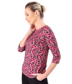 Bluza din jerse elastic imprimat cu motive florale