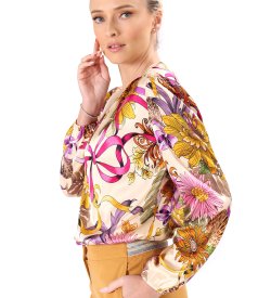Bluza eleganta din viscoza satinata imprimata cu motive florale