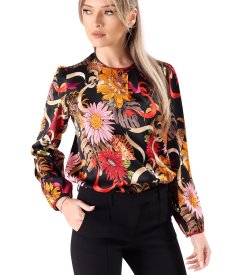 Bluza eleganta din viscoza satinata imprimata cu motive florale