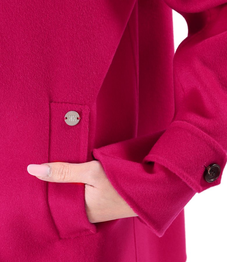 Jacheta scurta eleganta din stofa cu lana si casmir fuchsia - YOKKO