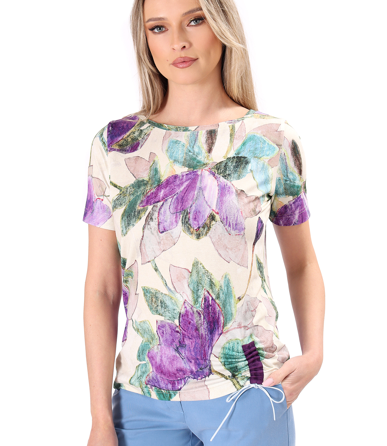 Bluza din jerse elastic cu snur in partea de jos