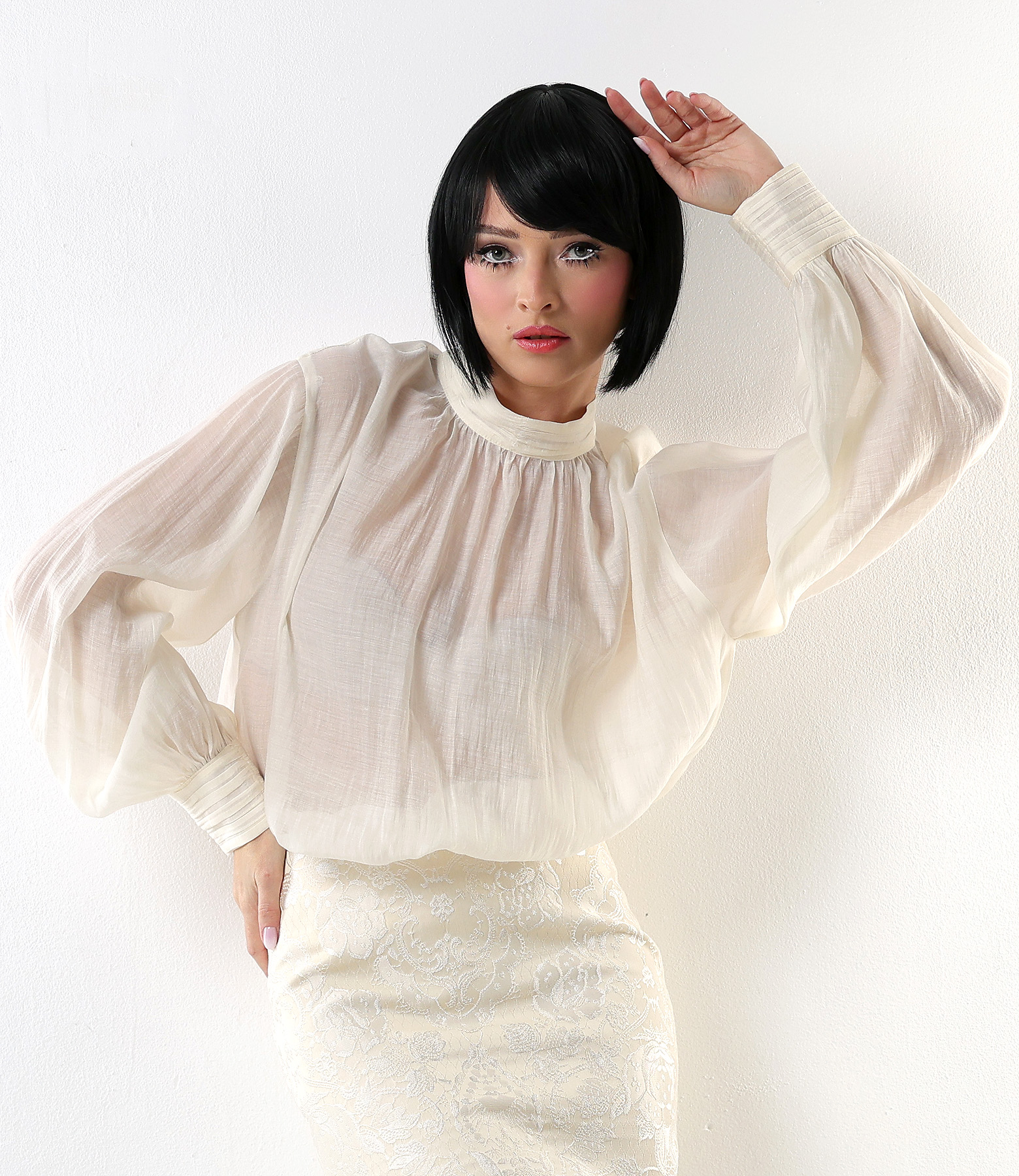 Bluza eleganta din tencel cu maneci lungi