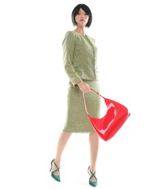 Costum dama office cu sacou si fusta din bucle cu bumbac si fir argintiu