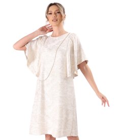 Rochie de seara din brocart de viscoza cu motive florale cu fir metalic auriu