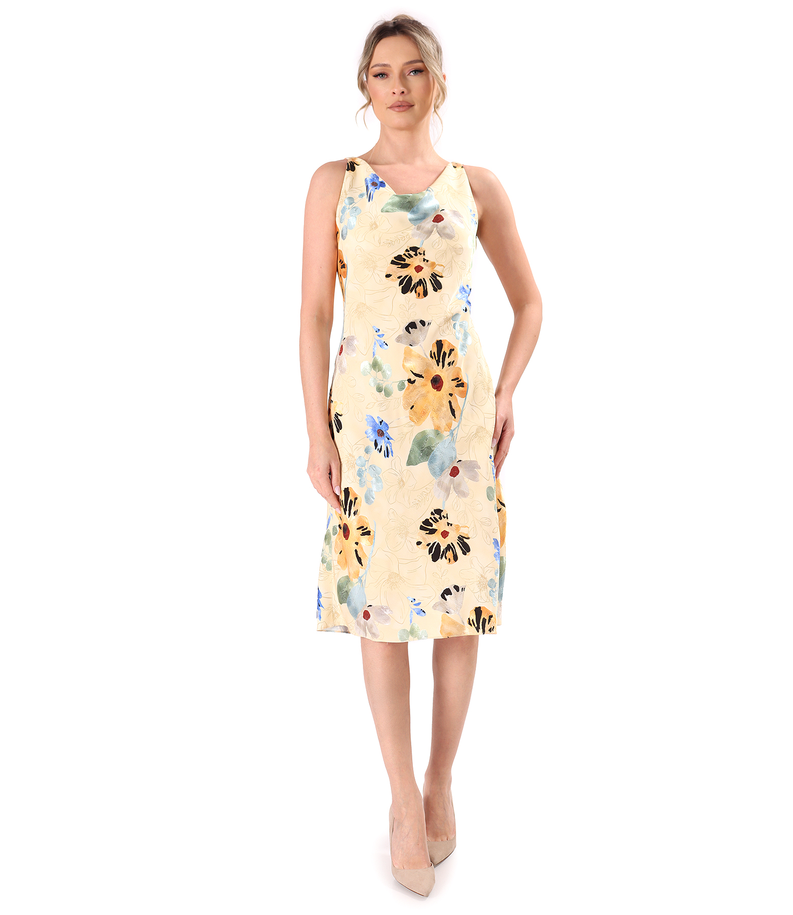 Rochie eleganta din viscoza imprimata cu motive florale