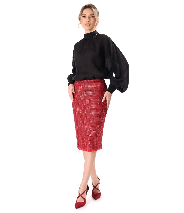 Bluza din tencel cu fusta creion din bucle