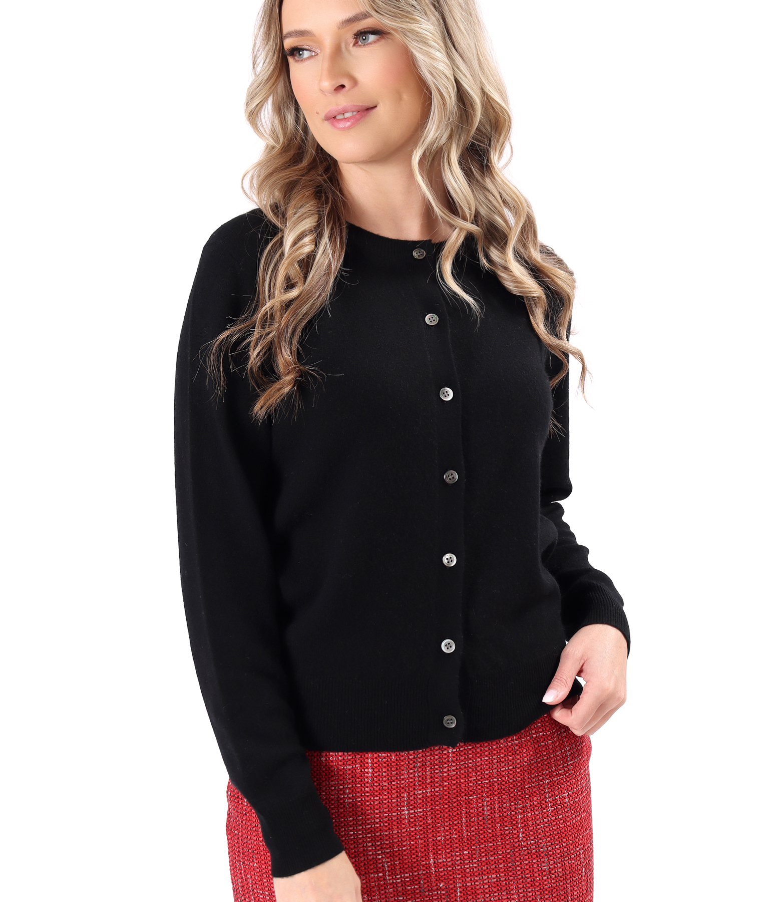 Cardigan tricotat din lana cu casmir cu nasturi pe fata