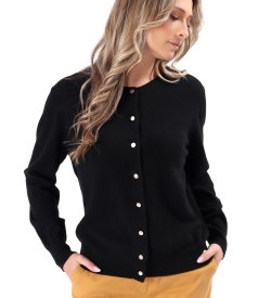 Cardigan tricotat din casmir cu nasturi aurii pe fata