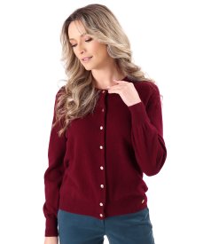 Cardigan tricotat din casmir cu nasturi aurii pe fata