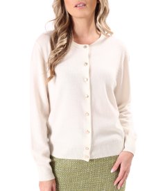 Cardigan tricotat din casmir cu nasturi aurii pe fata