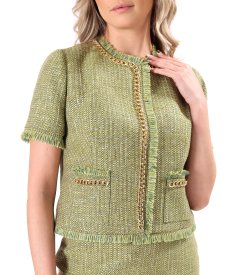 Sacou din bucle cu viscoza si fir argintiu cu maneci scurte