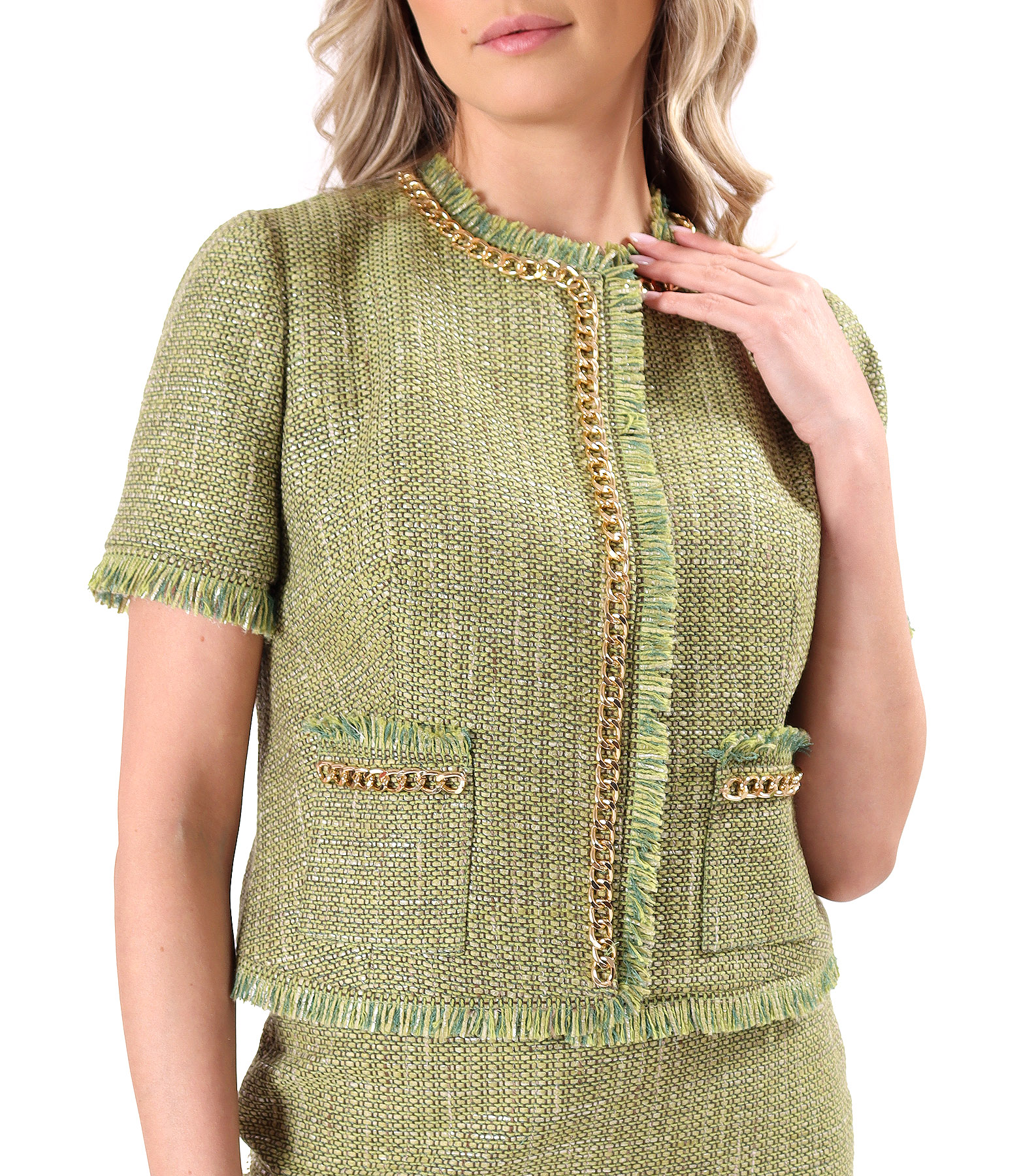 Sacou din bucle cu viscoza si fir argintiu cu maneci scurte