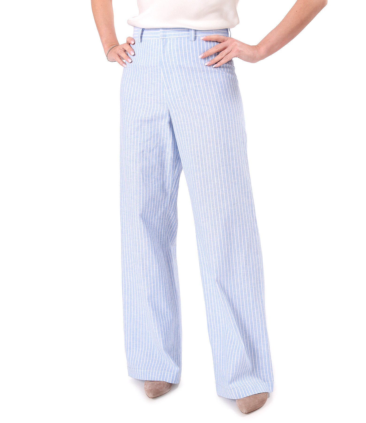 Pantaloni lejeri din in cu bumbac imprimat cu dungi