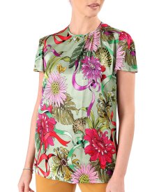 Bluza eleganta din viscoza satinata imprimata cu motive florale
