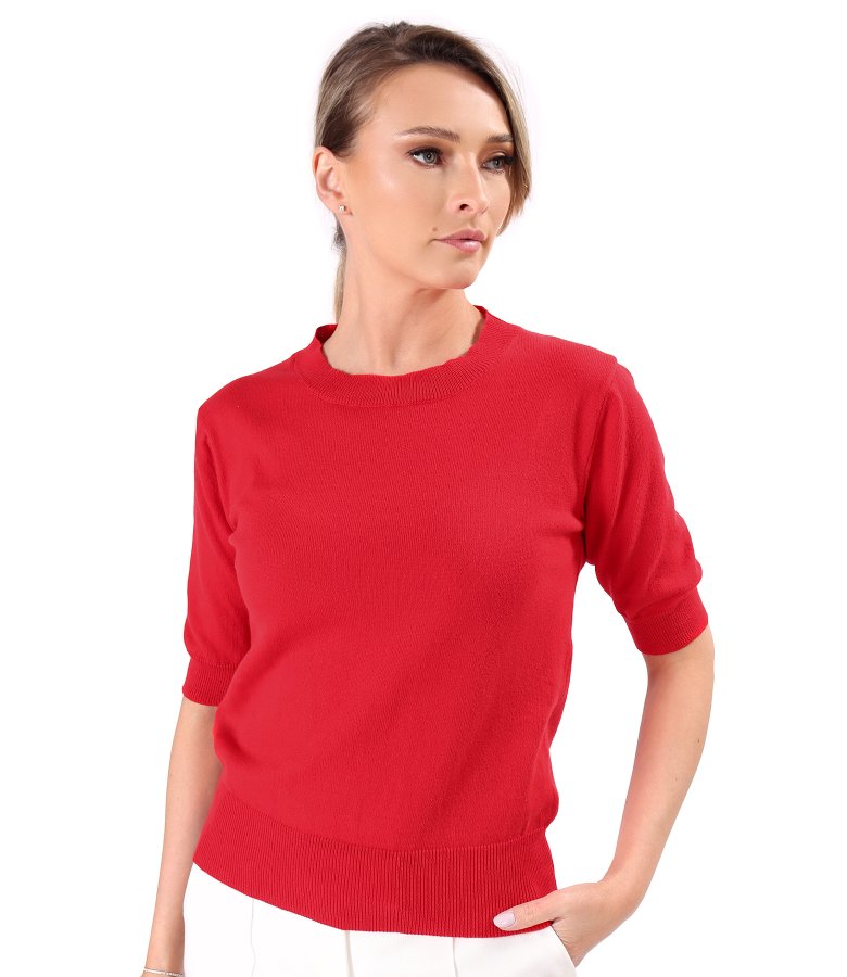 Bluza tricotata fin din bumbac cu maneci scurte