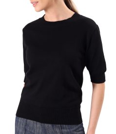 Bluza tricotata fin din bumbac cu maneci scurte