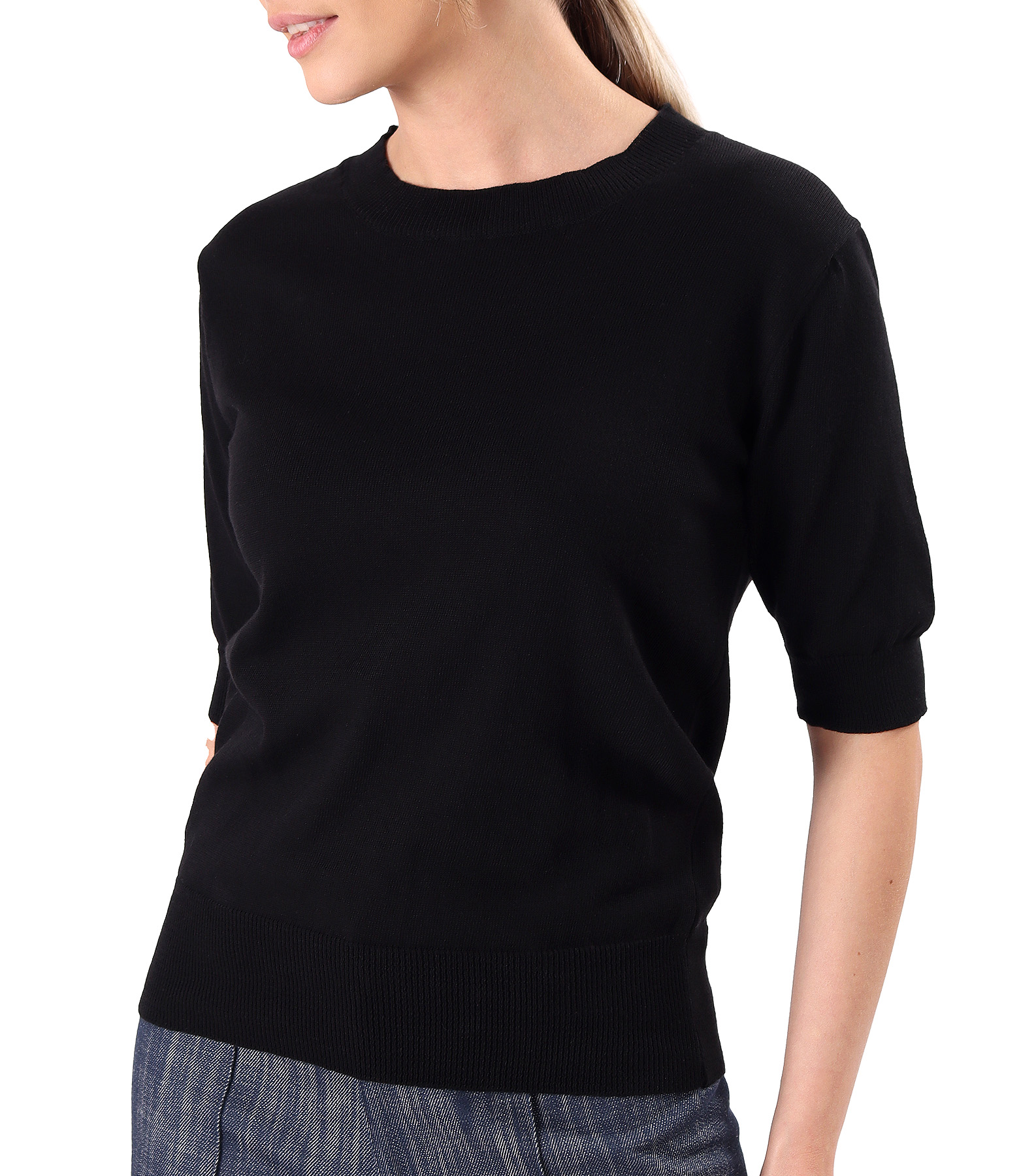 Bluza tricotata fin din bumbac cu maneci scurte