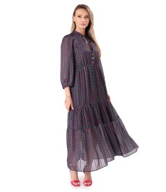 Rochie lunga cu volane din voal cu fir de lurex