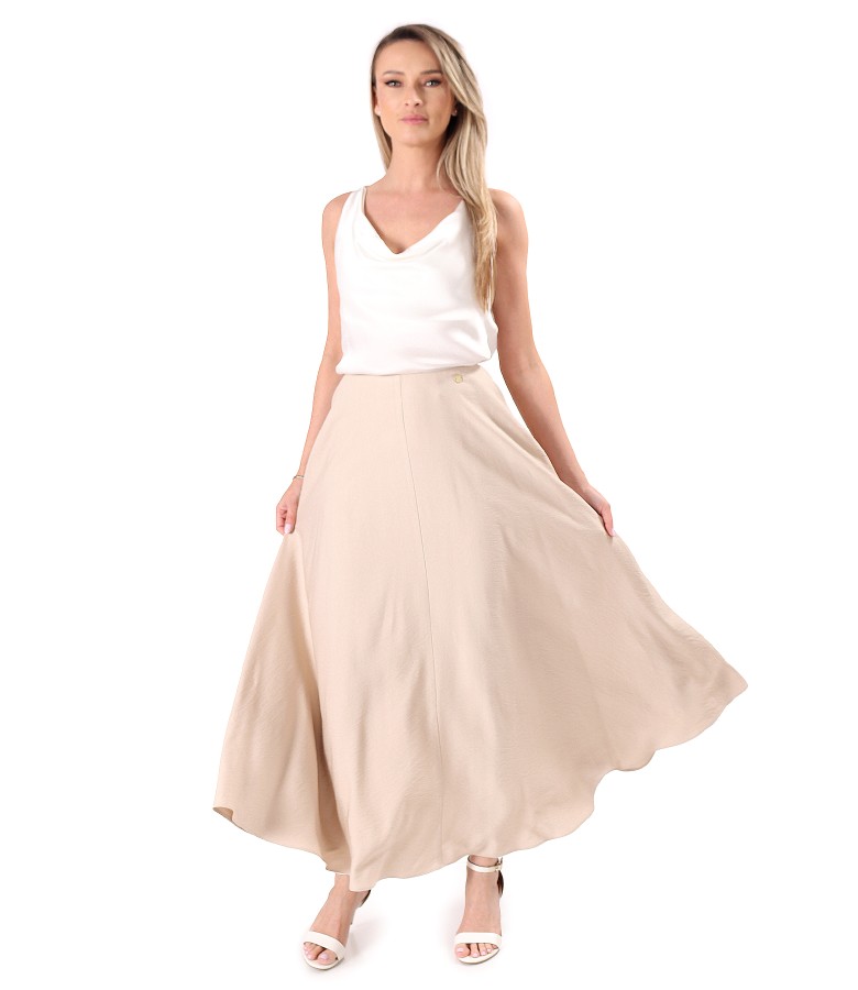 Fusta lunga din viscoza usor creponata cu bluza pe bie