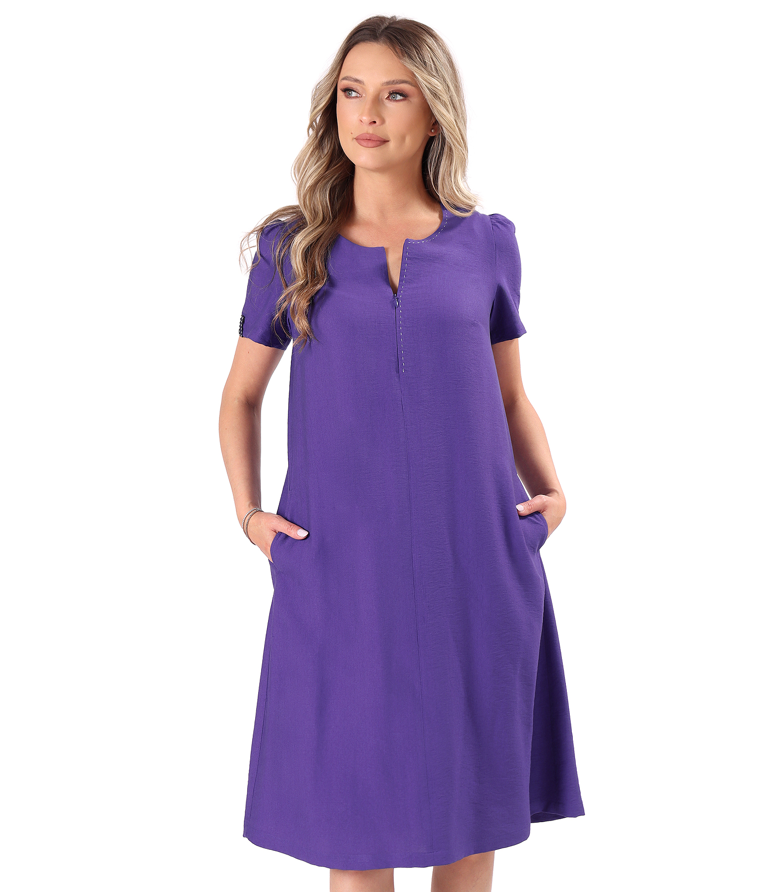 Rochie evazata din viscoza usor creponata