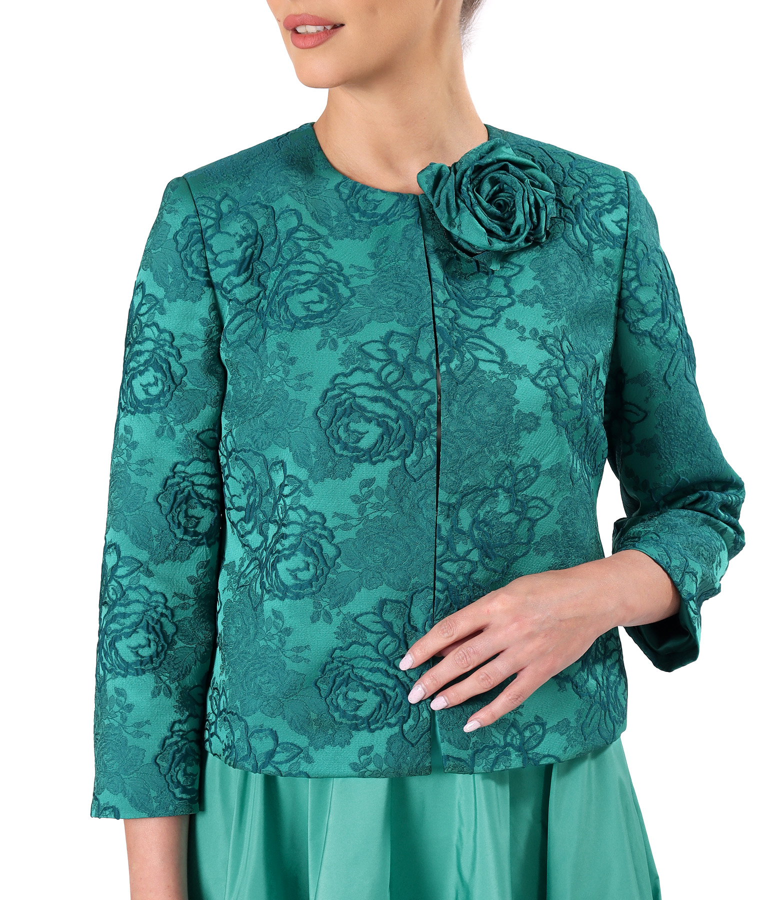 Sacou elegant din brocart elastic cu motive florale