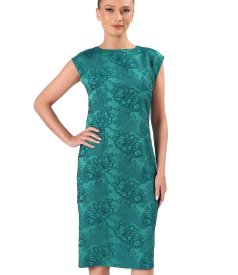 Rochie eleganta din brocart elastic cu motive florale