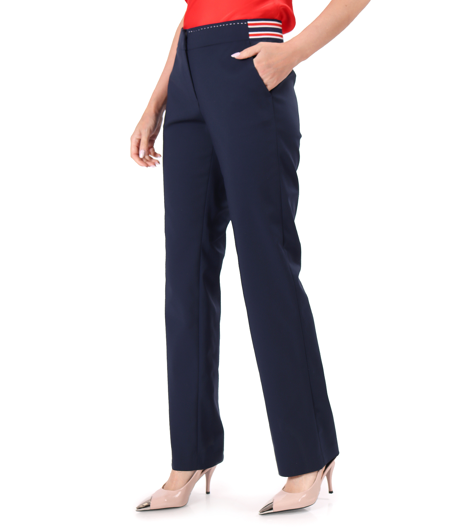 Pantaloni drepti din bumbac elastic cu aspect catifelat