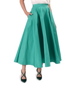 Fusta lunga clos din tafta subtire cu elastic decorativ pe spate