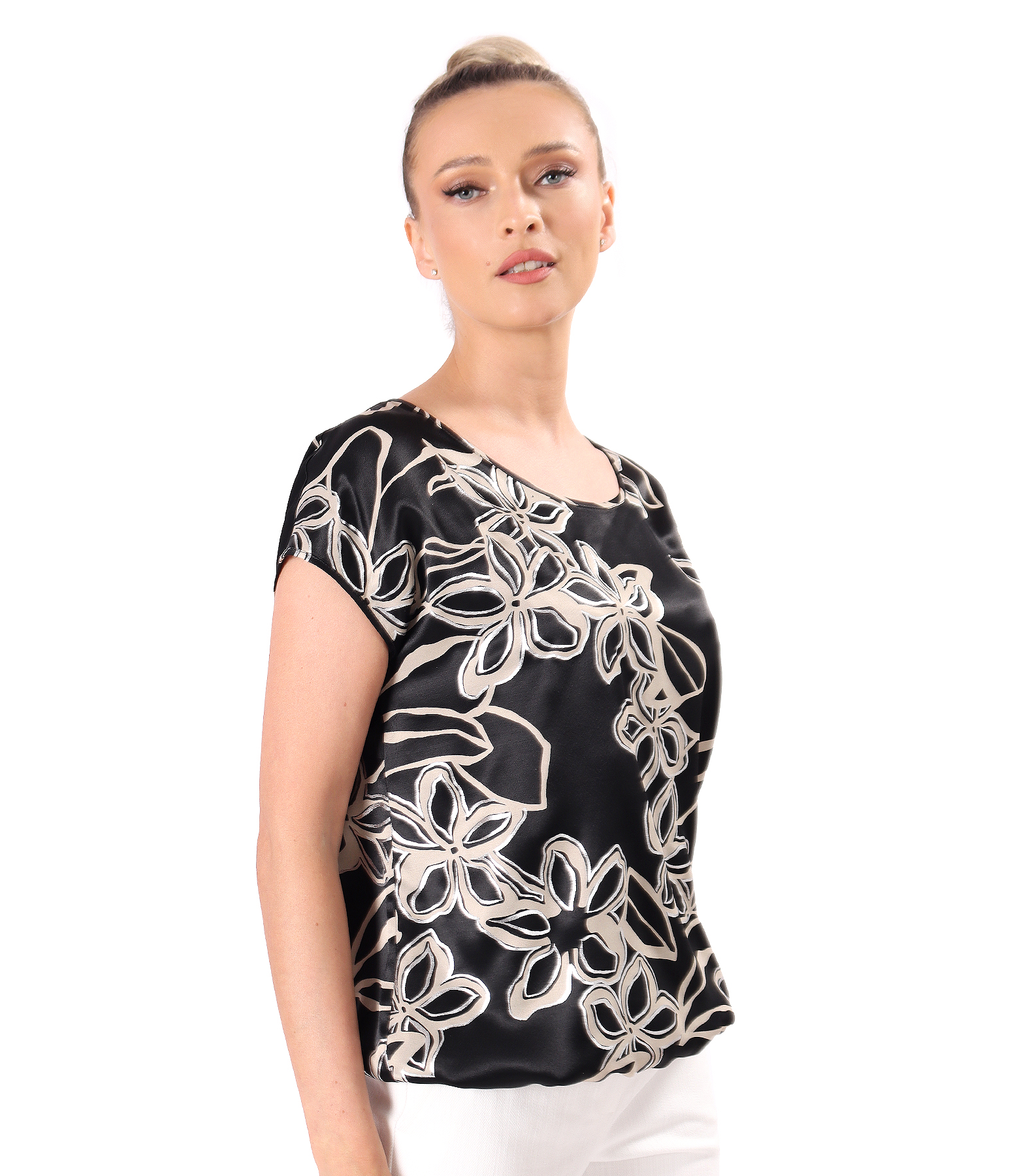 Bluza lejera din satin de viscoza imprimata cu motive florale