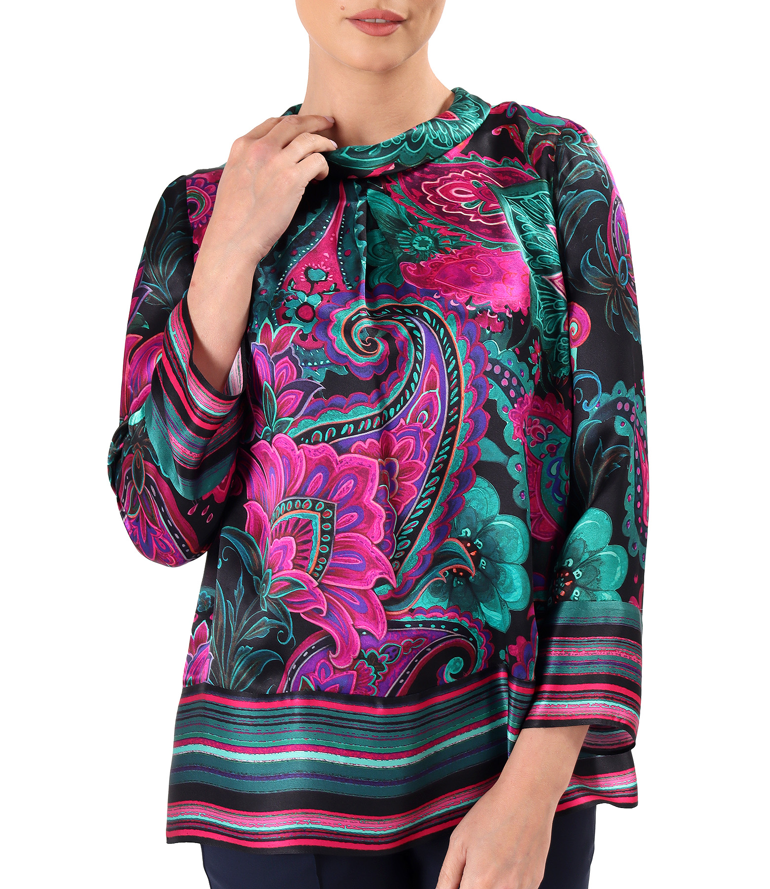 Bluza din matase naturala imprimata digital cu motive paisley